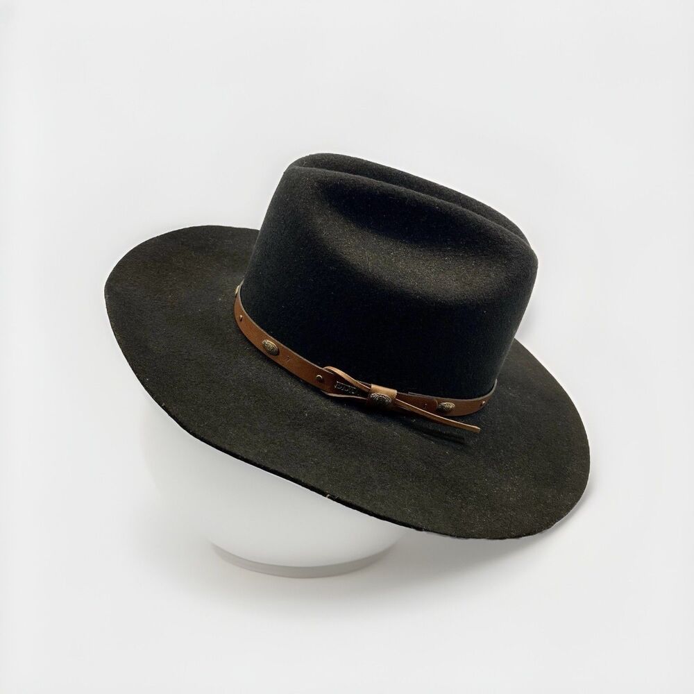 Eddy Bros Dillon Hat Black Size 6 7/8 100% Wool Leather Trim Western NWT